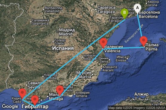 Маршрут на круиз 7 дни Западно Средиземноморие от Барселона - DAWN07CNNBCNTAR