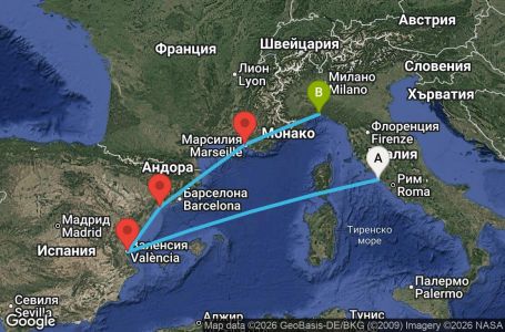 Маршрут на круиз 5 дни Италия, Испания, Франция - UZJX