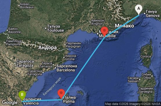 Маршрут на круиз 3 дни Италия, Франция, Испания - SVN03A33