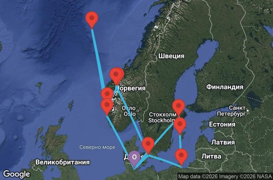Маршрут на круиз 14 дни Германия, Дания, Полша, Швеция, Норвегия - KEL14A04