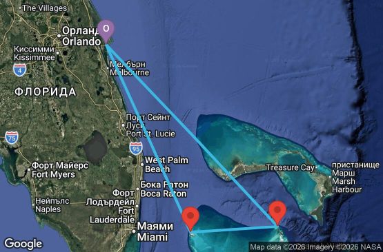 Маршрут на круиз 4 дни Кратък бахамски круиз - EPCB04CNNPCVPCV
