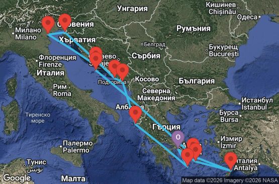 Маршрут на круиз 14 дни Гърция, Хърватия, Италия, Словения, Черна гора - EP20270614PIRPIR