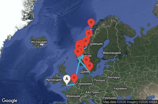 Маршрут на круиз 19 дни Великобритания, Белгия, Норвегия, Дания - EO20270709SOUCP1