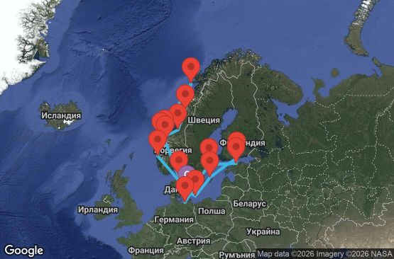 Маршрут на круиз 21 дни Дания, Норвегия, Германия, Швеция, Естония, Финландия - EO20270716CPHCP1