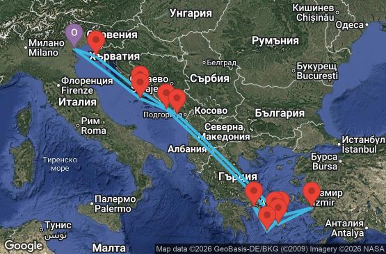 Маршрут на круиз 14 дни Италия, Хърватия, Черна гора, Гърция, Турция - EP20270802FSAFSA