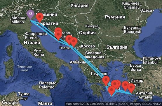 Маршрут на круиз 14 дни Италия, Хърватия, Черна гора, Гърция, Турция - EP20270816FSAFSA