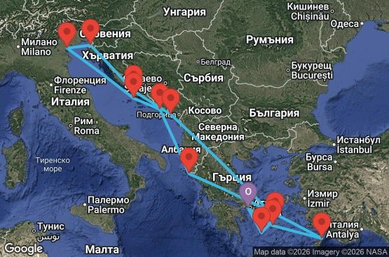 Маршрут на круиз 14 дни Гърция, Хърватия, Италия, Словения, Черна гора - EP20270920PIRPIR