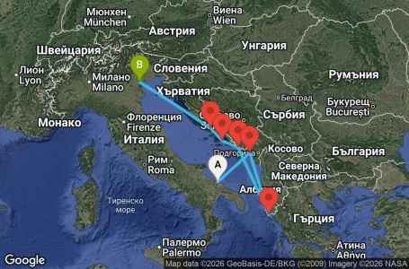 Маршрут на круиз 6 дни Италия, Черна гора, Гърция, Хърватия - BRI06A0Q