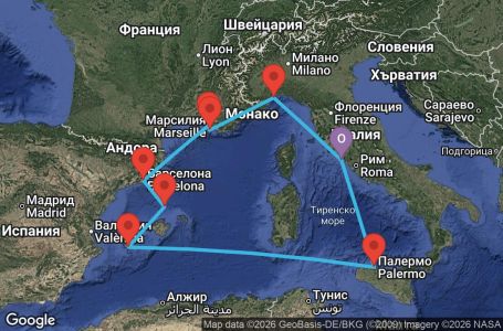 Маршрут на круиз 7 дни Италия, Франция, Испания - CIV07ABM