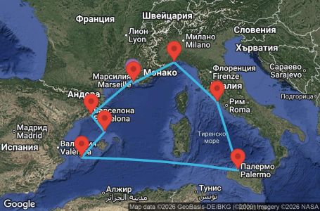 Маршрут на круиз 7 дни Франция, Испания, Италия - MRS07AB6