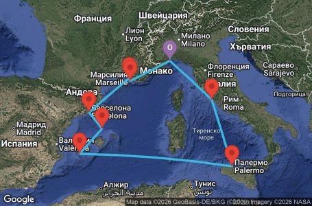 Маршрут на круиз 7 дни Италия, Франция, Испания - SVN07AAD