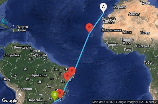Маршрут на круиз Презокеанско приключение: от Тенерифе до Рио