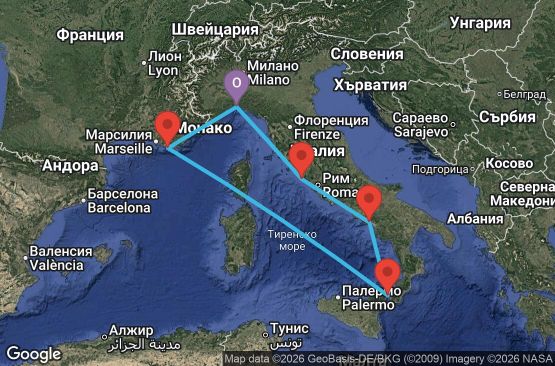 Маршрут на круиз 6 дни от Италия до Франция - GOA06A18