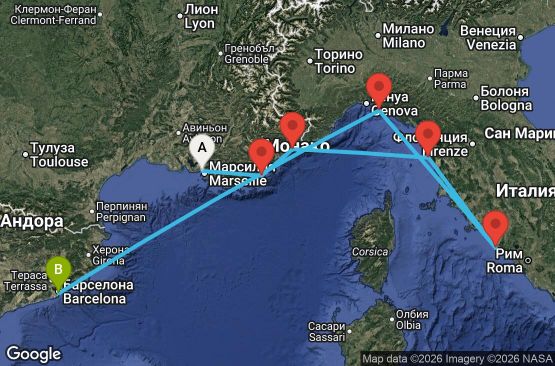 Маршрут на круиз 7 дни Франция, Италия, Испания - EL20260725MRSBCN