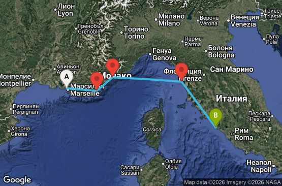 Маршрут на круиз 4 дни Франция, Италия - EL20260725MRSCVV