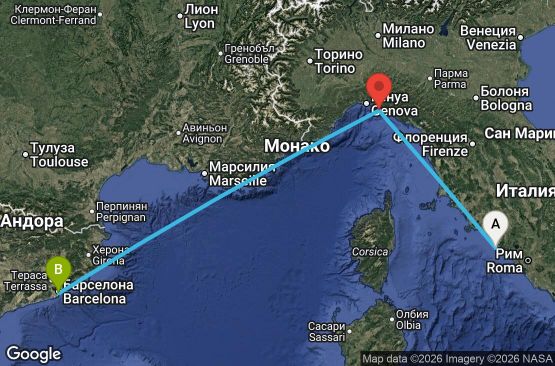 Маршрут на круиз 3 дни Италия, Испания - EL20260729CVVBCN