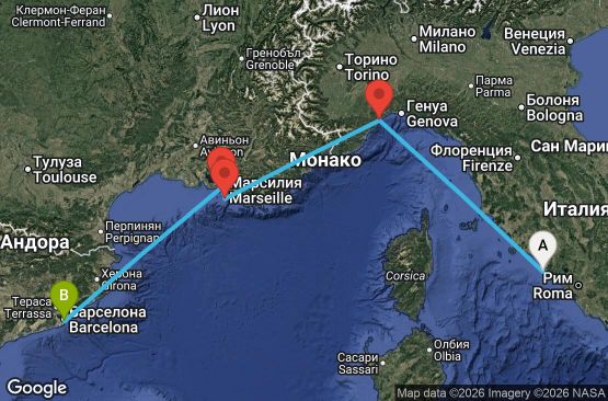 Маршрут на круиз 3 дни Италия, Франция, Испания - CIV03A1X