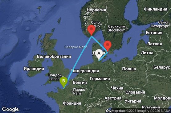 Маршрут на круиз Germany, Denmark, Norway, France - KEL04A03
