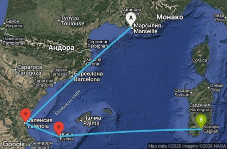Маршрут на круиз 4 дни Франция, Испания, Италия - UZMO
