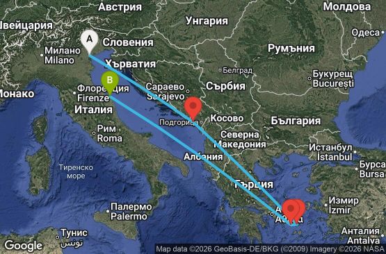 Маршрут на круиз 6 дни Италия, Черна гора, Гърция - UZKQ