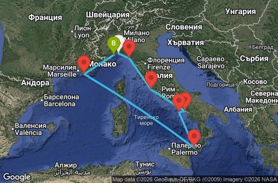 Маршрут на круиз 7 дни Италия, Франция - GOA07A3L