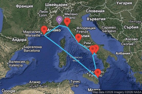 Маршрут на круиз 7 дни Италия, Франция - SVN07AAF