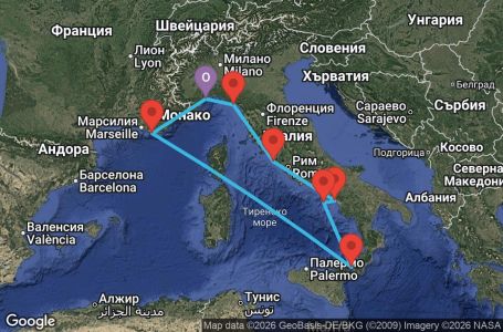 Маршрут на круиз 7 дни Италия, Франция - SVN07AAG