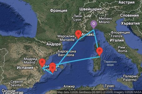 Маршрут на круиз 7 дни Италия, Испания, Франция - SVN07AAK