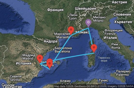 Маршрут на круиз 7 дни Италия, Испания, Франция - SVN07AAL