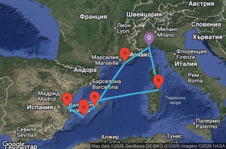 Маршрут на круиз 7 дни Италия, Испания, Франция - SVN07AAM