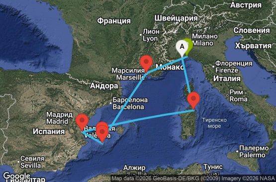 Маршрут на круиз 7 дни Италия, Испания, Франция - SVN07AAO