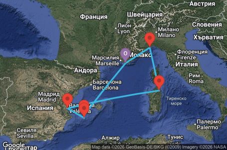 Маршрут на круиз 7 дни Франция, Италия, Испания - YNE07A34