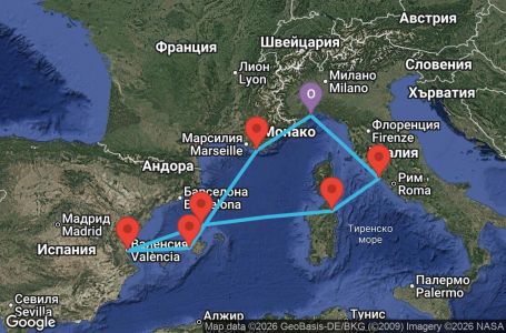 Маршрут на круиз 7 дни Италия, Франция, Испания - SVN07AAQ