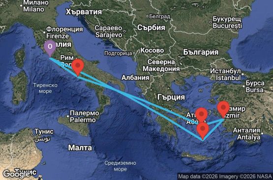 Маршрут на круиз 7 дни Италия, Гърция, Турция - OY07M830