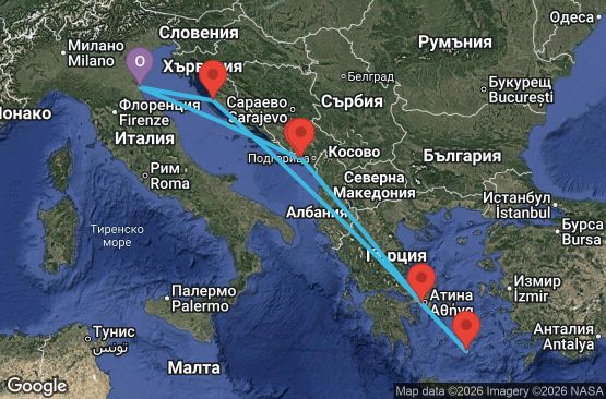 Маршрут на круиз 7 дни Италия, Черна гора, Гърция, Хърватия - EX07M803