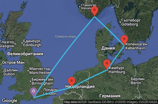 Маршрут на круиз 8 дни Великобритания, Норвегия, Дания, Германия, Нидерландия - LB08U052