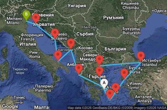 Маршрут на круиз 15 дни Гърция, Турция, Черна гора, Италия, Хърватия - EX20280407PIRFSA