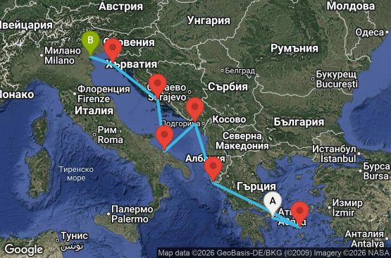 Маршрут на круиз 8 дни Гърция, Черна гора, Италия, Хърватия - EX20280414PIRFSA