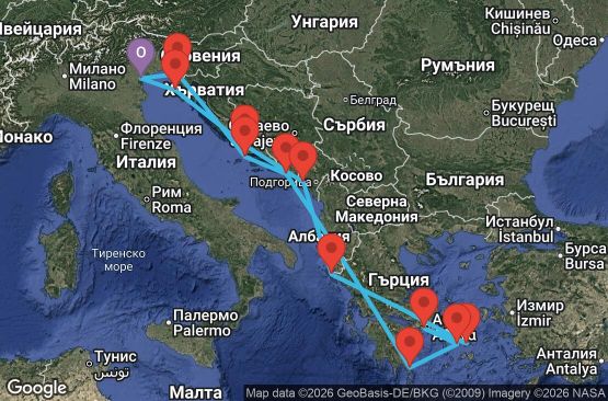 Маршрут на круиз 14 дни Италия, Словения, Хърватия, Гърция, Черна гора - EX20280422FSAFSA