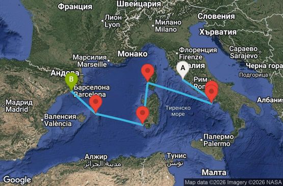 Маршрут на круиз 6 дни Италия, Франция, Испания - EP20280606CVVBCN