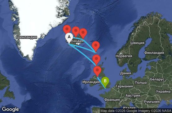 Маршрут на круиз 14 дни Исландия, Фарьорски острови, Великобритания, Ирландия - EO20280623REYSOU