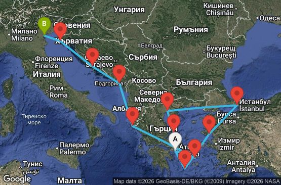 Маршрут на круиз 14 дни Гърция, Турция, Черна гора, Хърватия, Италия - EX20280715PIRFSA