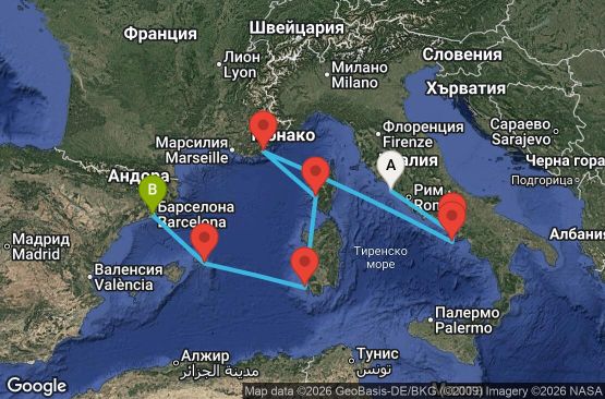 Маршрут на круиз 7 дни Италия, Франция, Испания - EP20280925CVVBCN