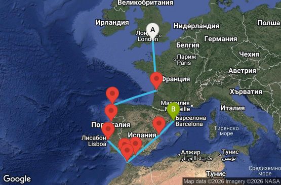 Маршрут на круиз 14 дни Великобритания, Франция, Испания, Португалия, Мароко - EO20281007SOUBCN