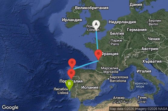 Маршрут на круиз 7 дни Великобритания, Франция, Испания, Португалия - EO20281007SOULIS