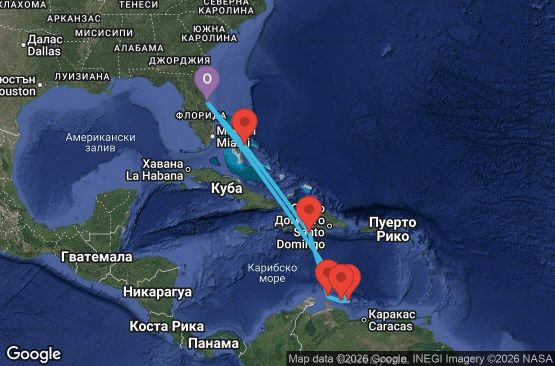 Маршрут на круиз 9 дни САЩ, Бахамските острови, Доминиканска република, Нидерландски Антили - EX09D183