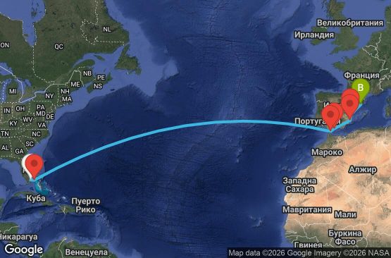 Маршрут на круиз 14 дни САЩ, Бахамските острови, Гибралтар, Испания - RH14T265