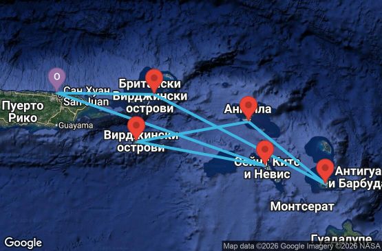Маршрут на круиз 7 дни Пуерто Рико, Британски вирджински острови, Антигуа и Барбуда, Нидерландски Антили, Вирджински острови на САЩ, Сейнт Китс и Невис - VI07D505