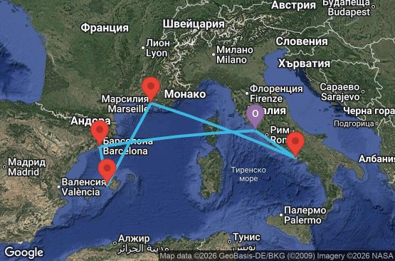 Маршрут на круиз 7 дни Италия, Франция, Испания - LE07M873