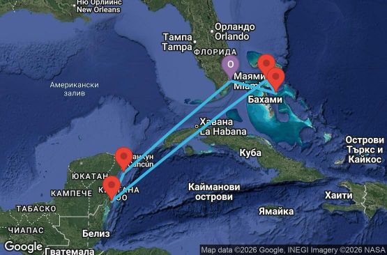Маршрут на круиз 7 дни САЩ, Бахамските острови, Мексико - ID07W754